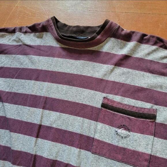Vtg 90s QUIKSILVER Small Embroidered Logo Multicolor Stripe Skate T Shirt L - Picture 2 of 2